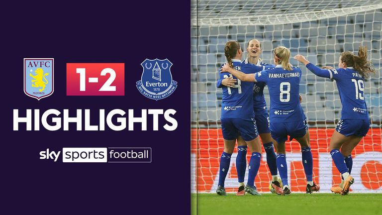 Nathalie Bjoern of Everton celebrates with teammates after scoring the team&#39;s second goal from the penalty spot during the Barclays Women´s Super League match between Aston Villa and Everton FC at Villa Park