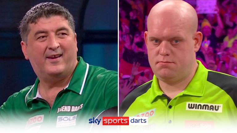 Michael van Gerwen was left shell-shocked after Mensur Suljovic hit the 161 checkout to break the throw and win the set! 