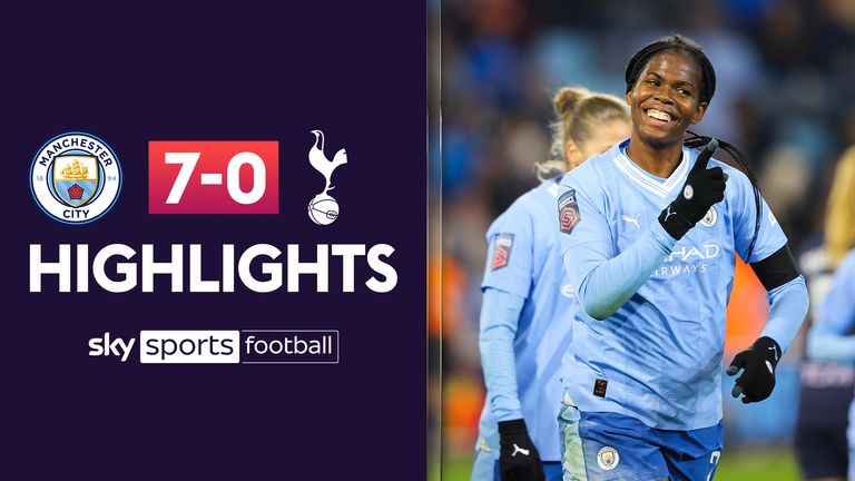 Khadija Shaw of Manchester City celebrates after scoring her side&#39;s second goal during the Barclays Women´s Super League match between Manchester City and Tottenham Hotspur at the Joie Stadium