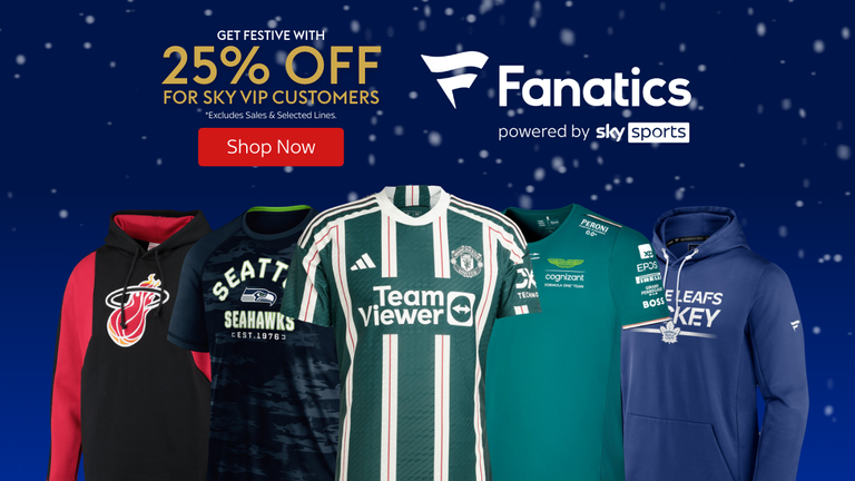 Sky Sports is giving Sky VIP customers 25% off their next apparel order at the Sky Sports Fanatics Shop